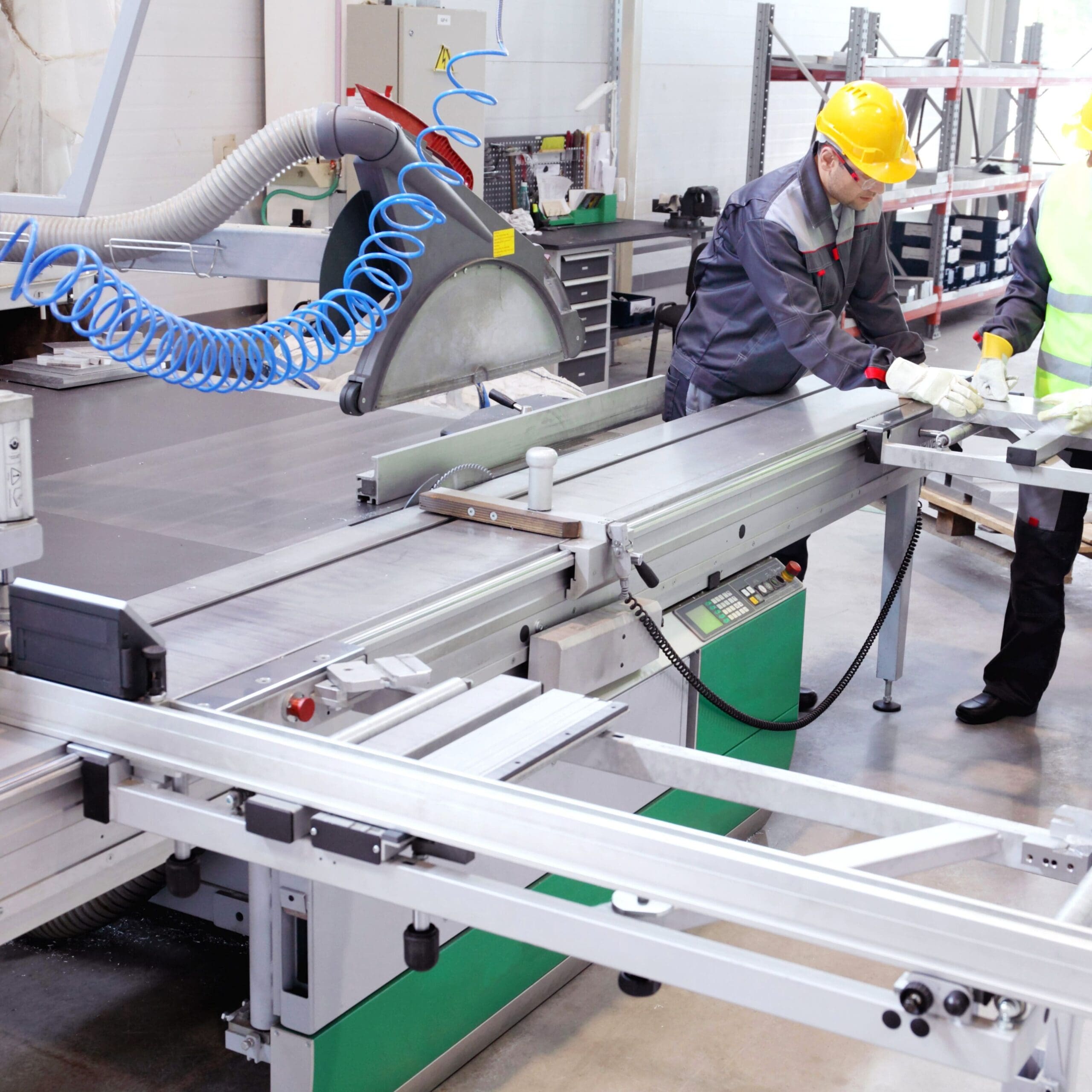 CNC machine shop with lathes, technicians and workers