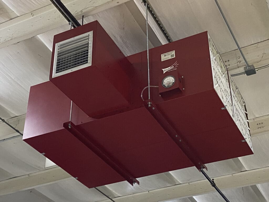 A red air purification filter.